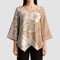 Polynesian Women's Day Kimono Sleeve Blouse Brown Hibiscus Flowers With Polynesian Pattern