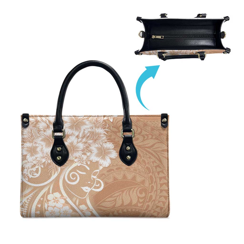 Polynesian Women's Day Leather Bag Brown Hibiscus Flowers With Polynesian Pattern LT05 - Polynesian Pride