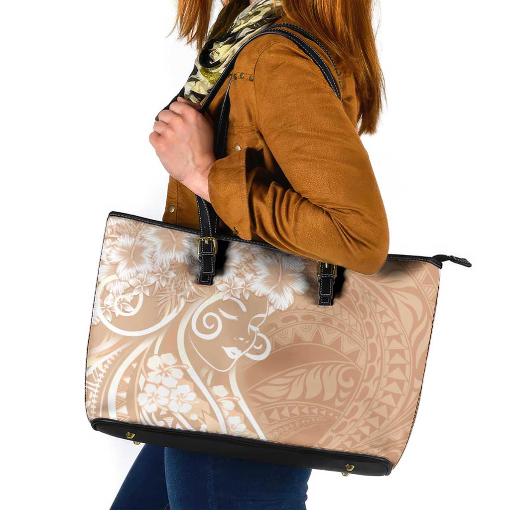 Polynesian Women's Day Leather Tote Bag Brown Hibiscus Flowers With Polynesian Pattern LT05 Brown - Polynesian Pride