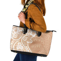Polynesian Women's Day Leather Tote Bag Brown Hibiscus Flowers With Polynesian Pattern LT05 Brown - Polynesian Pride