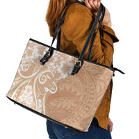 Polynesian Women's Day Leather Tote Bag Brown Hibiscus Flowers With Polynesian Pattern LT05 - Polynesian Pride