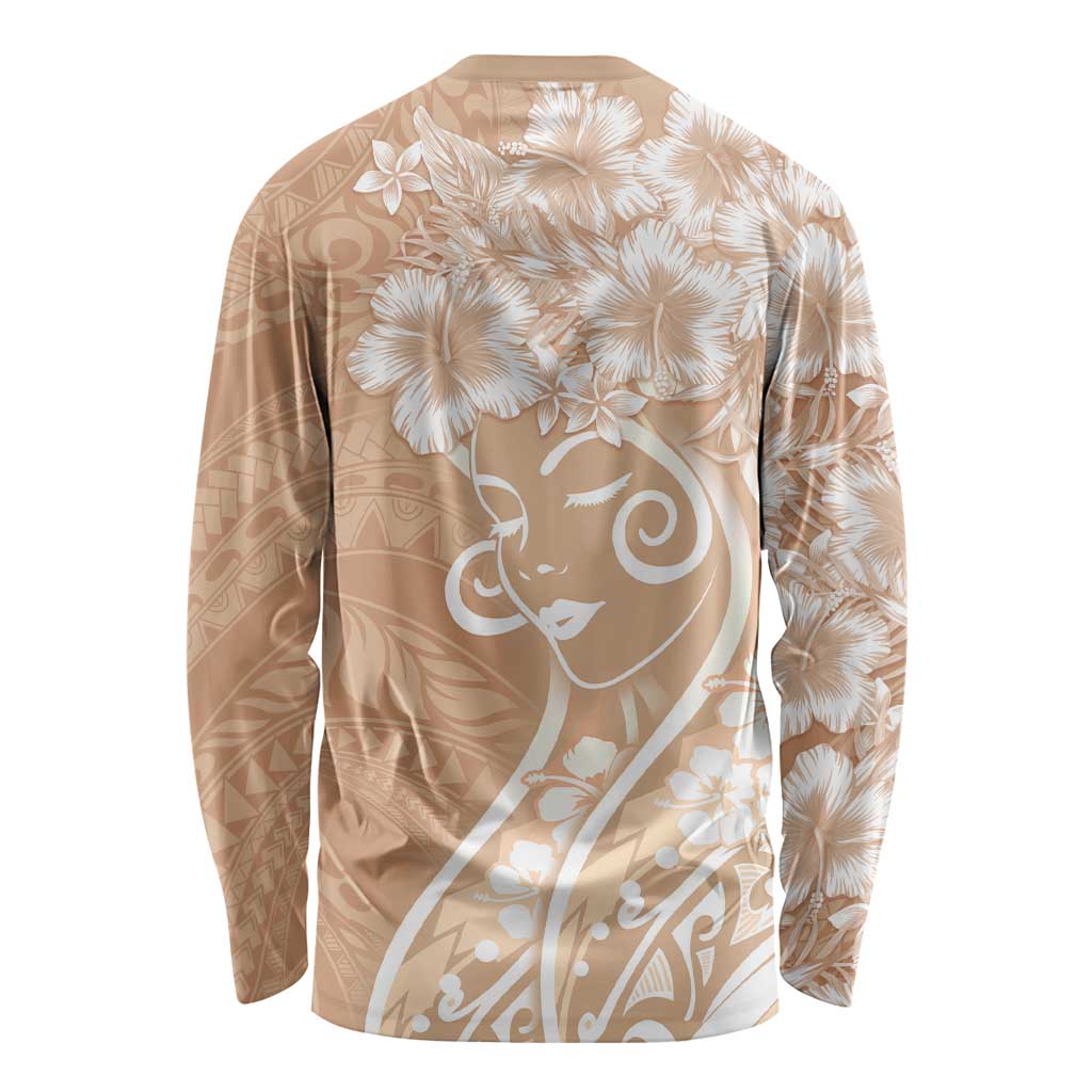 Polynesian Women's Day Long Sleeve Shirt Brown Hibiscus Flowers With Polynesian Pattern LT05 - Polynesian Pride