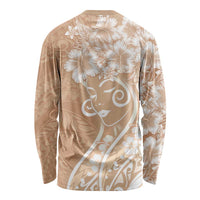 Polynesian Women's Day Long Sleeve Shirt Brown Hibiscus Flowers With Polynesian Pattern LT05 - Polynesian Pride