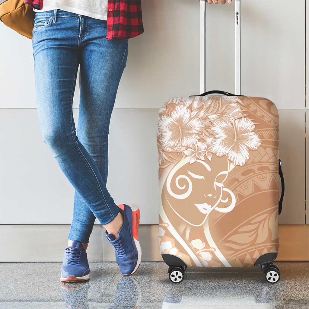 Polynesian Women's Day Luggage Cover Brown Hibiscus Flowers With Polynesian Pattern LT05 - Polynesian Pride