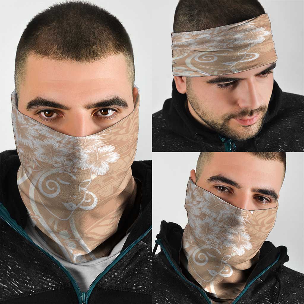 Polynesian Women's Day Neck Gaiter Brown Hibiscus Flowers With Polynesian Pattern LT05 - Polynesian Pride