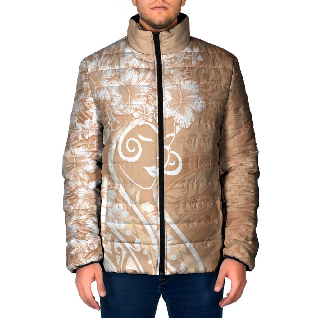 Polynesian Women's Day Padded Jacket Brown Hibiscus Flowers With Polynesian Pattern LT05 Men Brown - Polynesian Pride