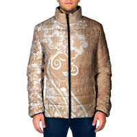 Polynesian Women's Day Padded Jacket Brown Hibiscus Flowers With Polynesian Pattern LT05 Men Brown - Polynesian Pride
