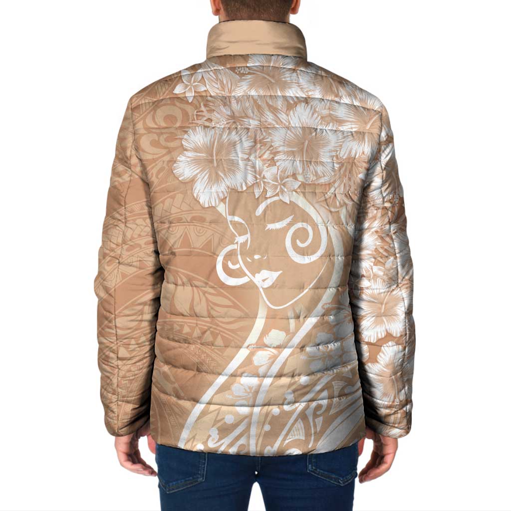 Polynesian Women's Day Padded Jacket Brown Hibiscus Flowers With Polynesian Pattern LT05 - Polynesian Pride