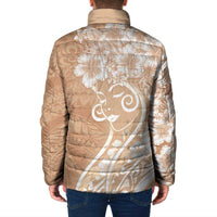 Polynesian Women's Day Padded Jacket Brown Hibiscus Flowers With Polynesian Pattern LT05 - Polynesian Pride