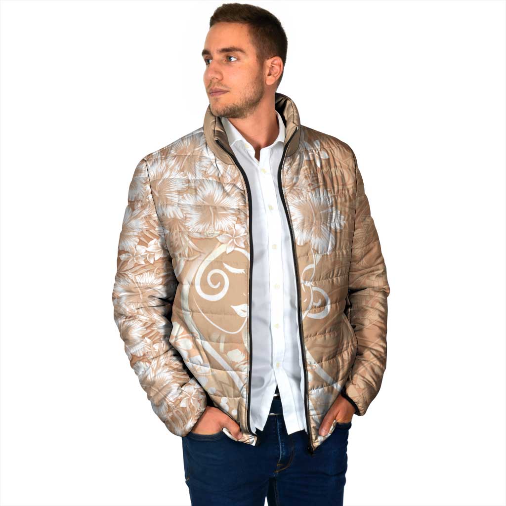 Polynesian Women's Day Padded Jacket Brown Hibiscus Flowers With Polynesian Pattern LT05 - Polynesian Pride