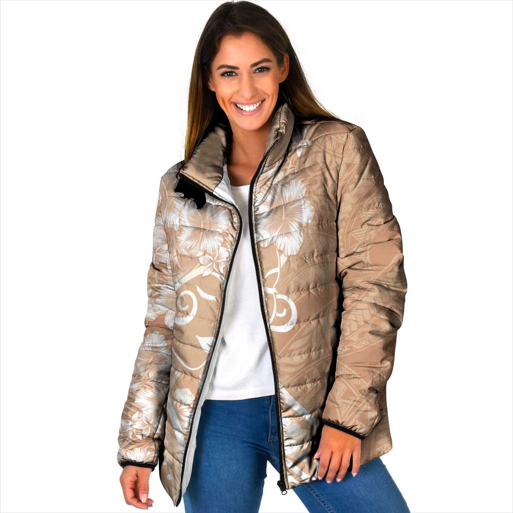 Polynesian Women's Day Padded Jacket Brown Hibiscus Flowers With Polynesian Pattern LT05 Women Brown - Polynesian Pride