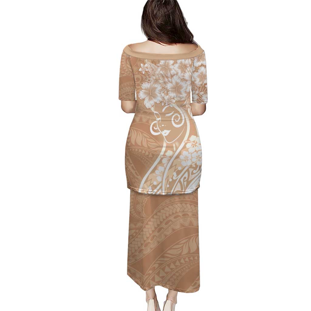 Polynesian Women's Day Puletasi Brown Hibiscus Flowers With Polynesian Pattern LT05 - Polynesian Pride