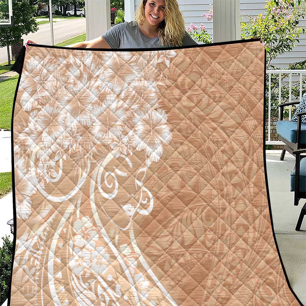 Polynesian Women's Day Quilt Brown Hibiscus Flowers With Polynesian Pattern