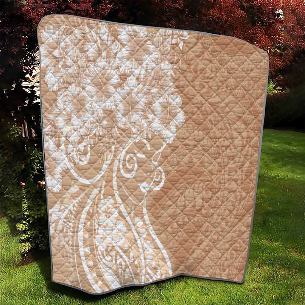 Polynesian Women's Day Quilt Brown Hibiscus Flowers With Polynesian Pattern