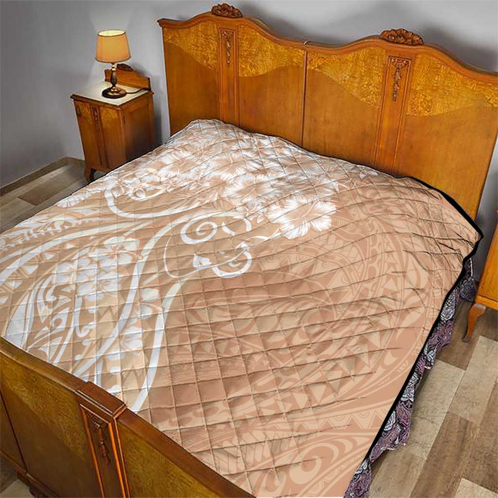 Polynesian Women's Day Quilt Brown Hibiscus Flowers With Polynesian Pattern