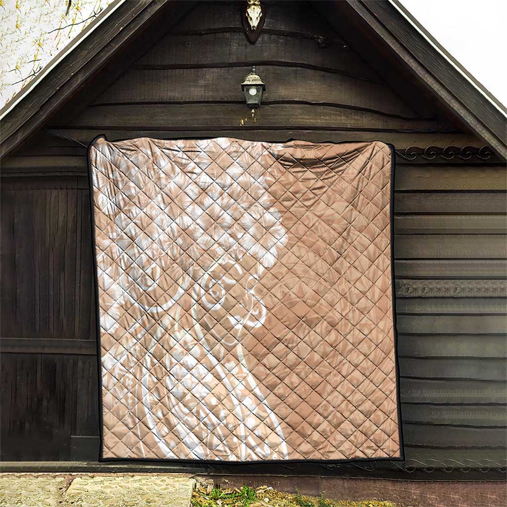 Polynesian Women's Day Quilt Brown Hibiscus Flowers With Polynesian Pattern