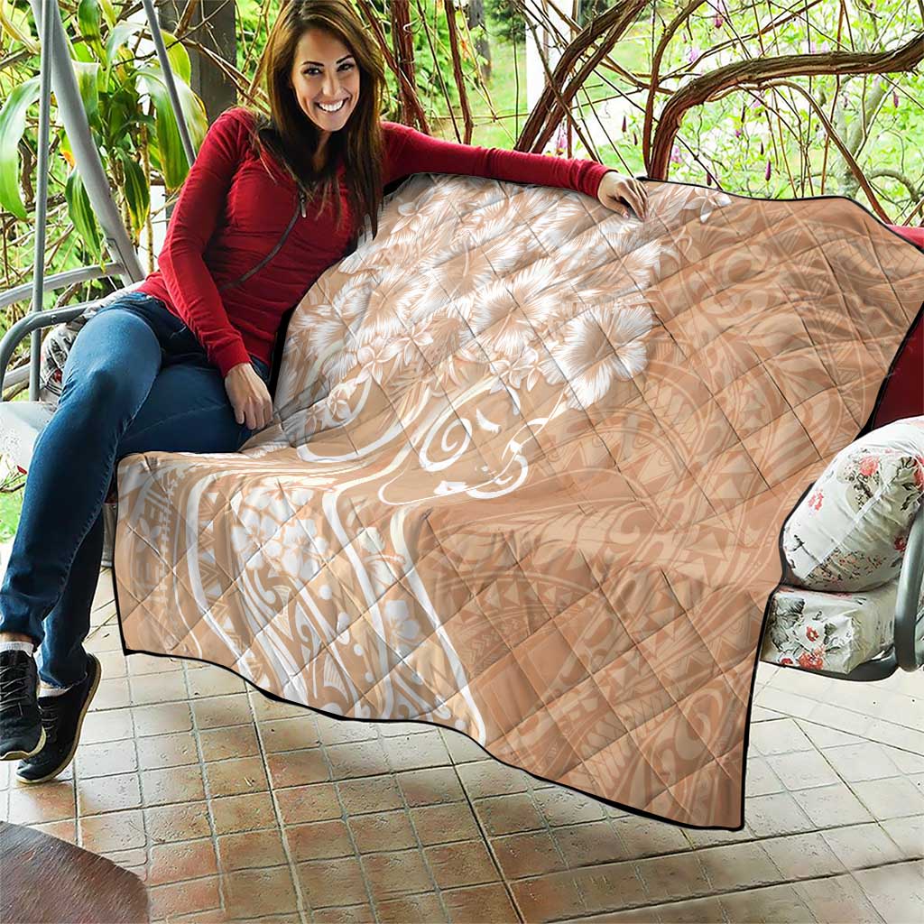 Polynesian Women's Day Quilt Brown Hibiscus Flowers With Polynesian Pattern
