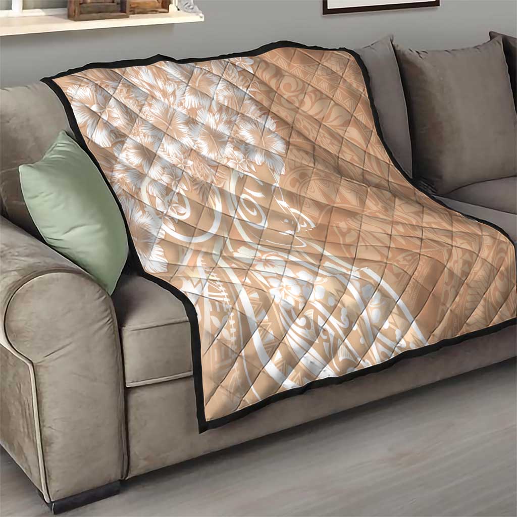 Polynesian Women's Day Quilt Brown Hibiscus Flowers With Polynesian Pattern