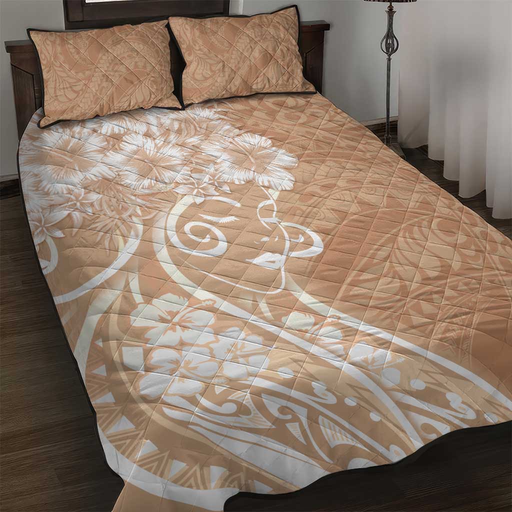 Polynesian Women's Day Quilt Bed Set Brown Hibiscus Flowers With Polynesian Pattern LT05 Brown - Polynesian Pride