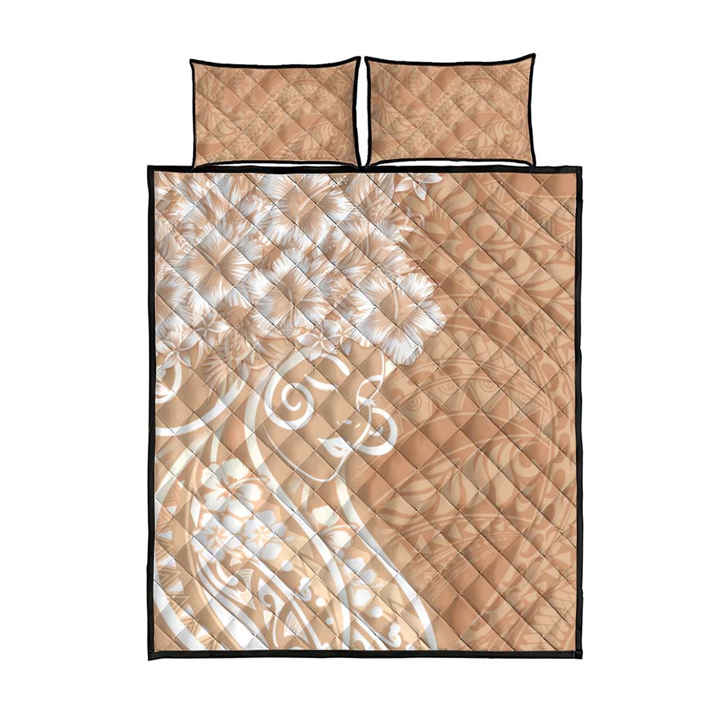 Polynesian Women's Day Quilt Bed Set Brown Hibiscus Flowers With Polynesian Pattern LT05 - Polynesian Pride