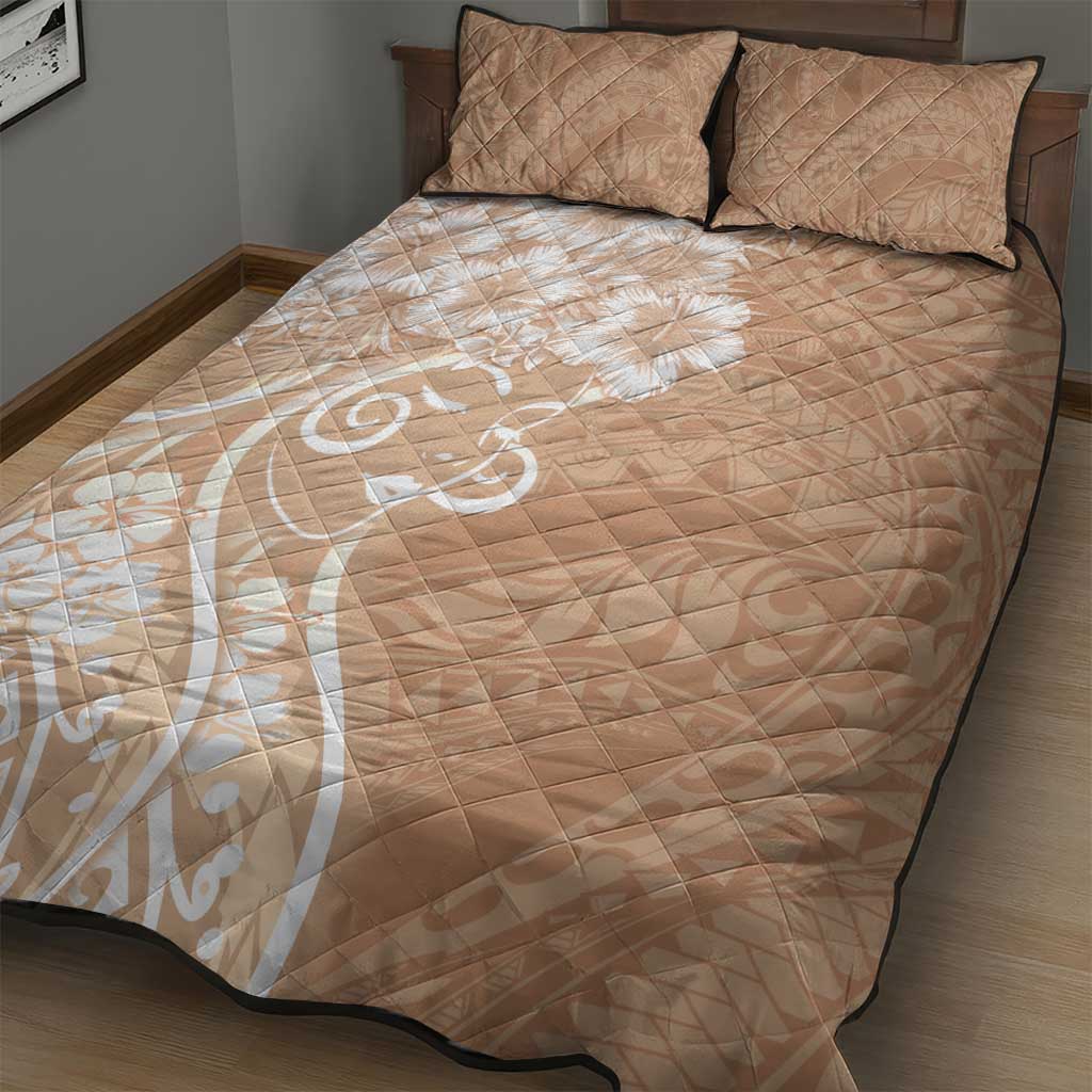Polynesian Women's Day Quilt Bed Set Brown Hibiscus Flowers With Polynesian Pattern LT05 - Polynesian Pride