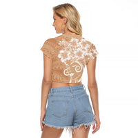 Polynesian Women's Day Raglan Cropped T Shirt Brown Hibiscus Flowers With Polynesian Pattern LT05 - Polynesian Pride