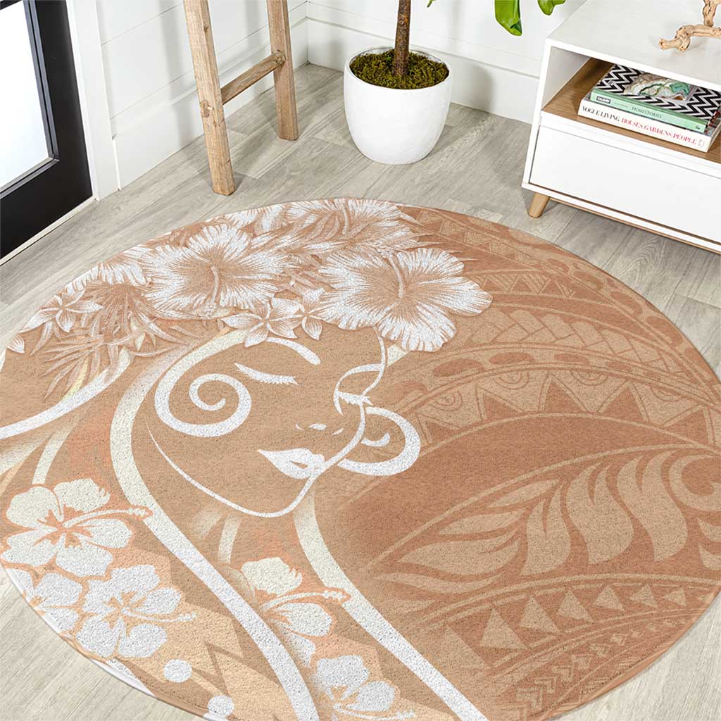 Polynesian Women's Day Round Carpet Brown Hibiscus Flowers With Polynesian Pattern LT05 Brown - Polynesian Pride