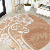 Polynesian Women's Day Round Carpet Brown Hibiscus Flowers With Polynesian Pattern LT05 Brown - Polynesian Pride