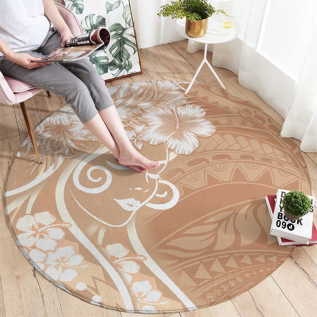 Polynesian Women's Day Round Carpet Brown Hibiscus Flowers With Polynesian Pattern LT05 - Polynesian Pride