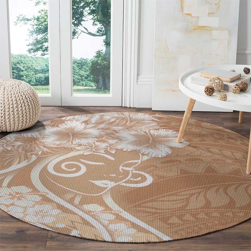 Polynesian Women's Day Round Carpet Brown Hibiscus Flowers With Polynesian Pattern LT05 - Polynesian Pride