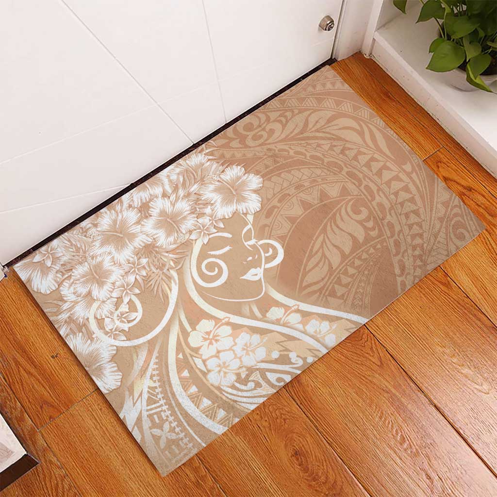 Polynesian Women's Day Rubber Doormat Brown Hibiscus Flowers With Polynesian Pattern LT05 - Polynesian Pride