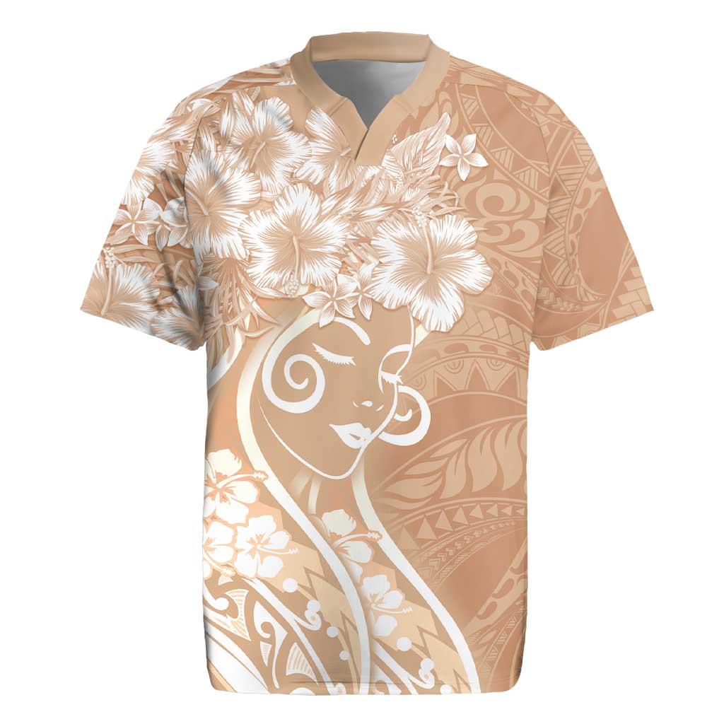 Polynesian Women's Day Rugby Jersey Brown Hibiscus Flowers With Polynesian Pattern LT05 Brown - Polynesian Pride