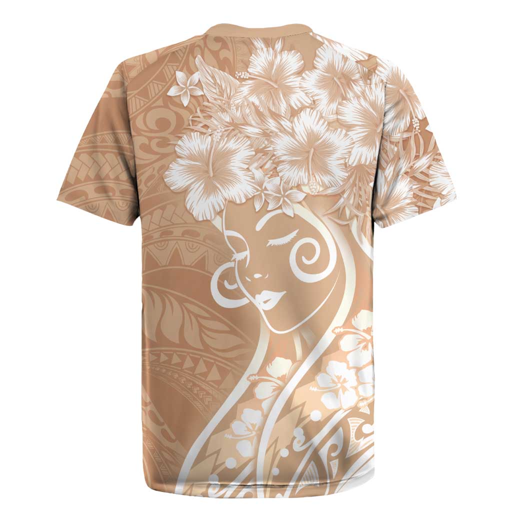 Polynesian Women's Day Rugby Jersey Brown Hibiscus Flowers With Polynesian Pattern LT05 - Polynesian Pride
