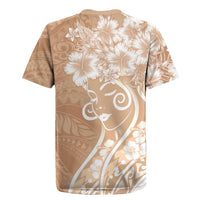 Polynesian Women's Day Rugby Jersey Brown Hibiscus Flowers With Polynesian Pattern LT05 - Polynesian Pride