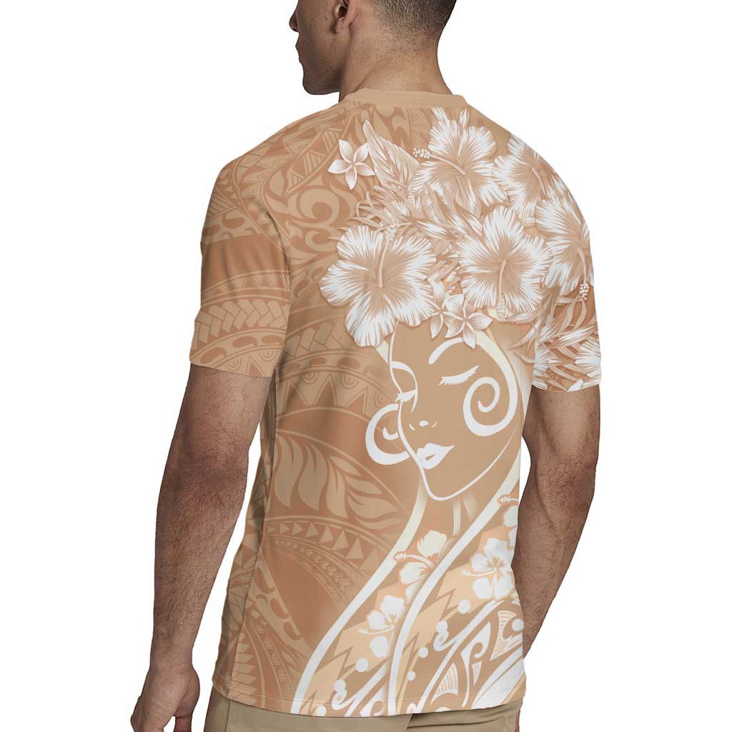 Polynesian Women's Day Rugby Jersey Brown Hibiscus Flowers With Polynesian Pattern LT05 - Polynesian Pride