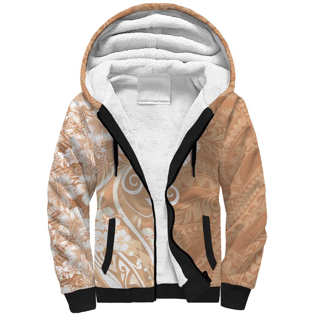 Polynesian Women's Day Sherpa Hoodie Brown Hibiscus Flowers With Polynesian Pattern LT05 Unisex Brown - Polynesian Pride