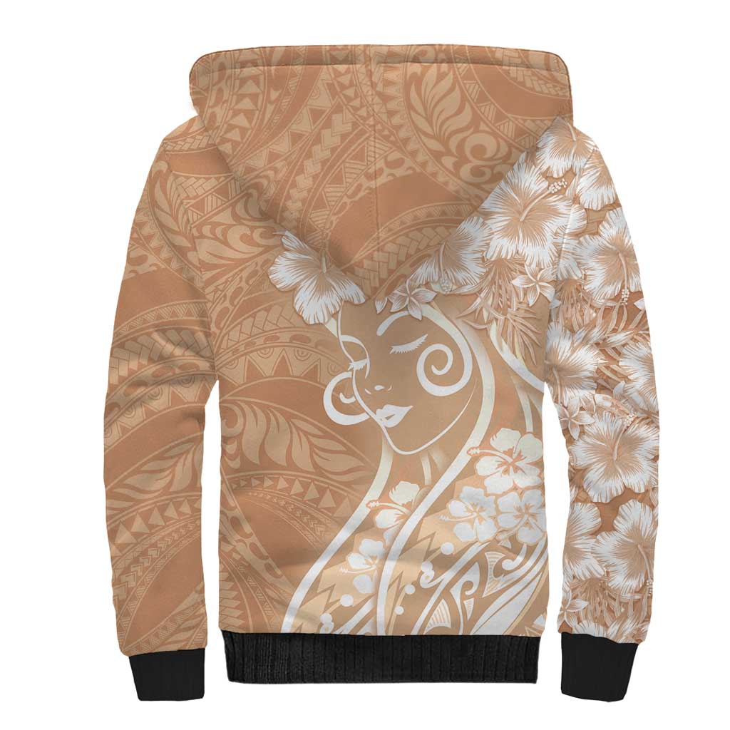 Polynesian Women's Day Sherpa Hoodie Brown Hibiscus Flowers With Polynesian Pattern LT05 - Polynesian Pride