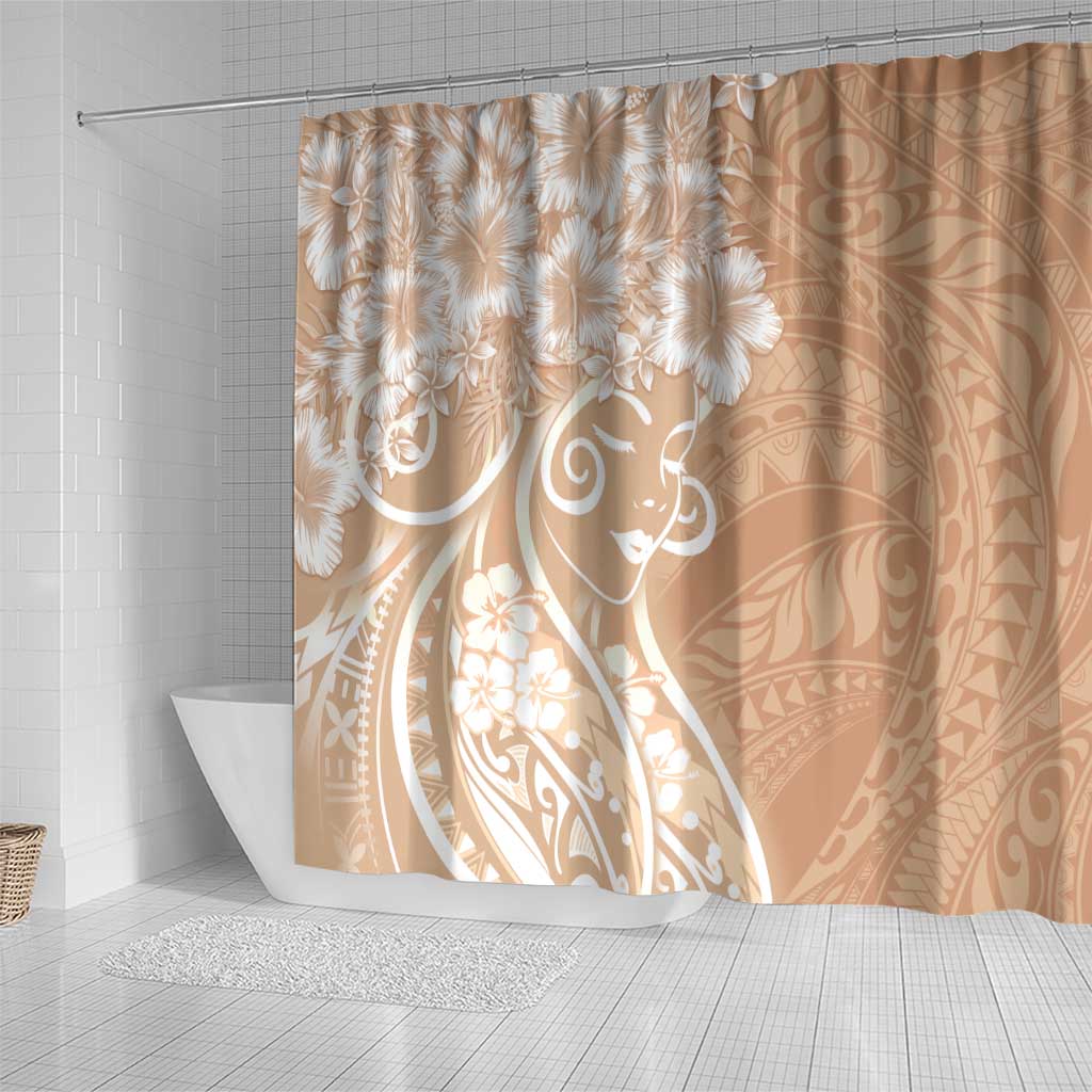 Polynesian Women's Day Shower Curtain Brown Hibiscus Flowers With Polynesian Pattern LT05 - Polynesian Pride