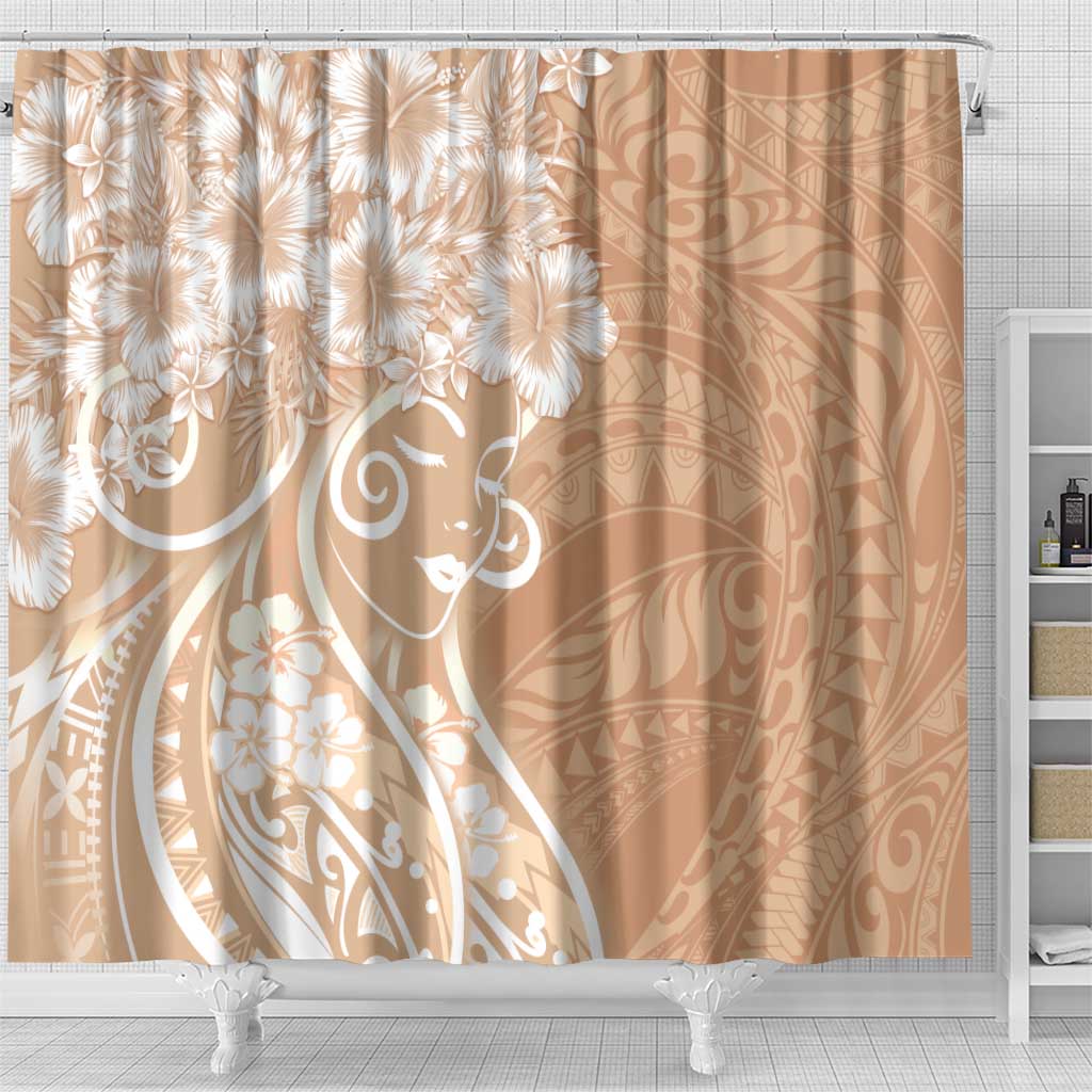 Polynesian Women's Day Shower Curtain Brown Hibiscus Flowers With Polynesian Pattern LT05 - Polynesian Pride