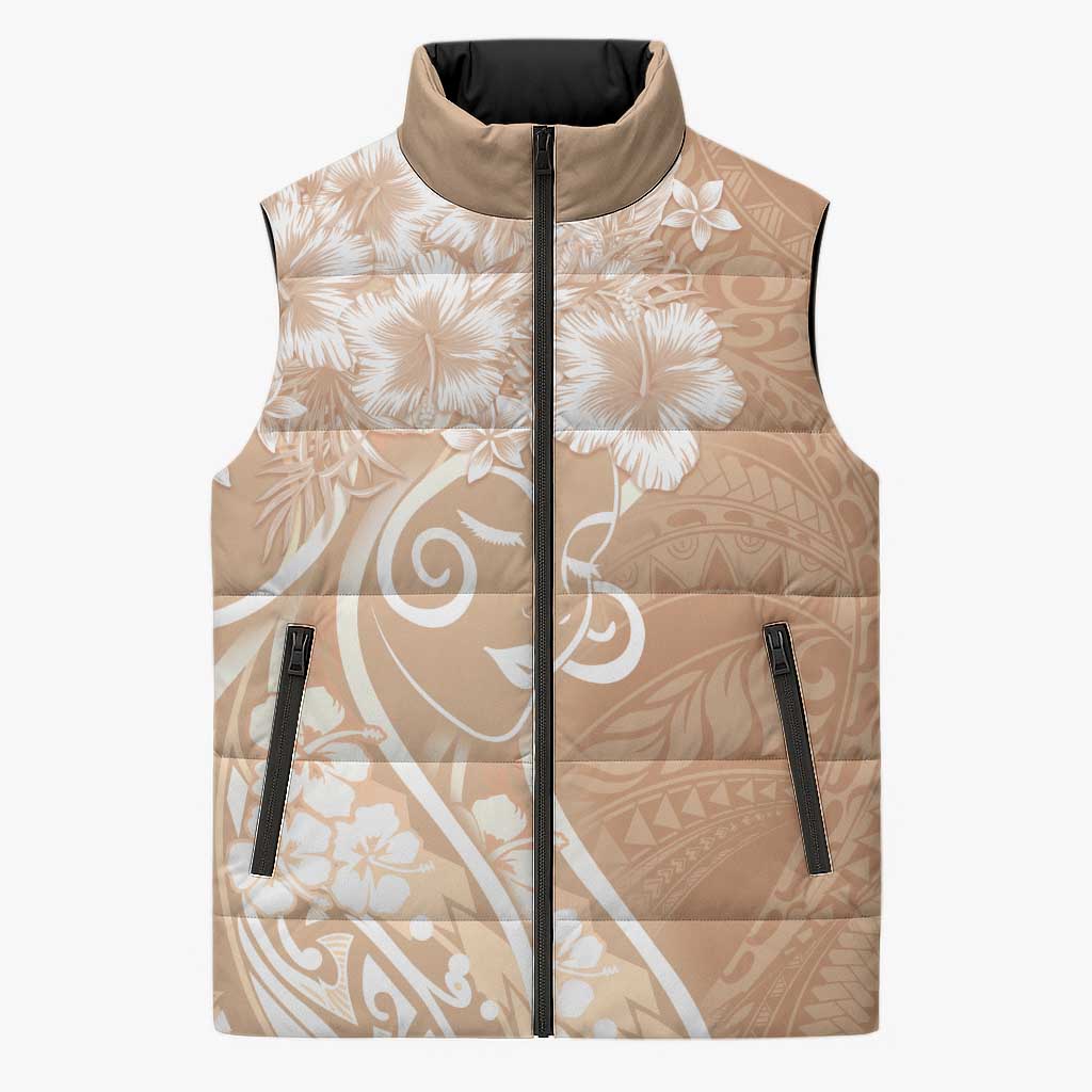 Polynesian Women's Day Sleeveless Puffer Jacket Brown Hibiscus Flowers With Polynesian Pattern LT05 Unisex Brown - Polynesian Pride