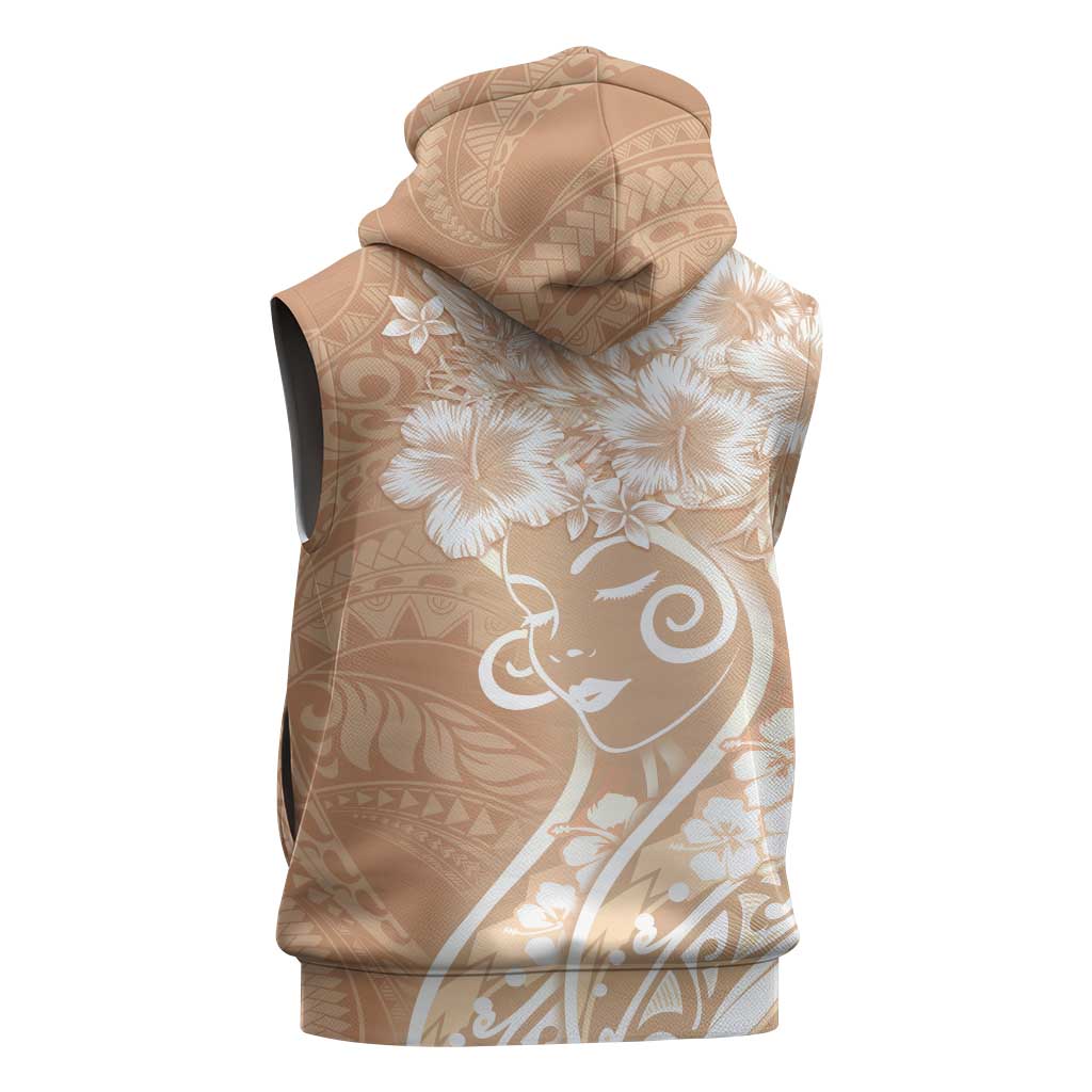 Polynesian Women's Day Sleeveless Zip Hoodie Brown Hibiscus Flowers With Polynesian Pattern LT05 - Polynesian Pride