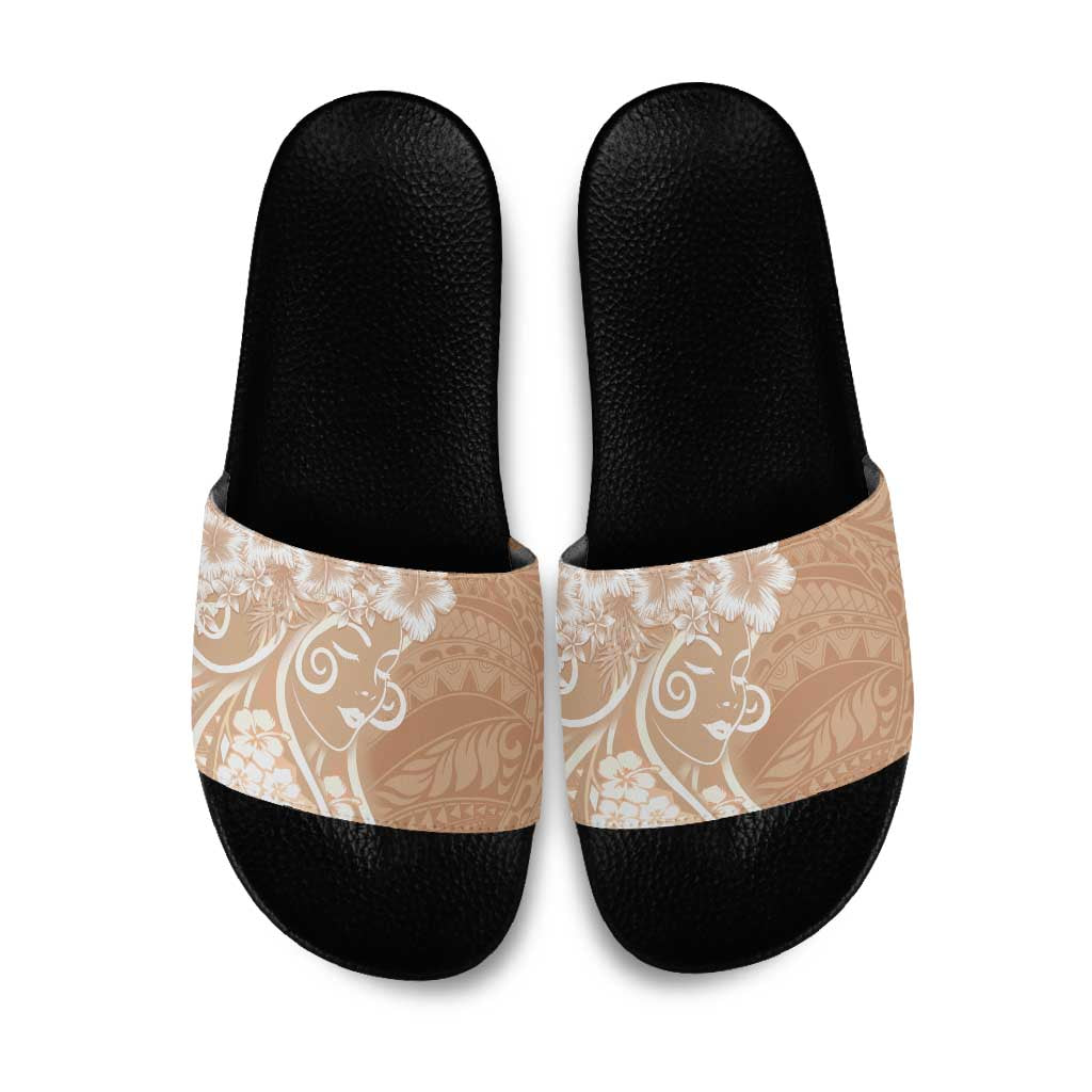 Polynesian Women's Day Slide Sandals Brown Hibiscus Flowers With Polynesian Pattern LT05 Brown - Polynesian Pride