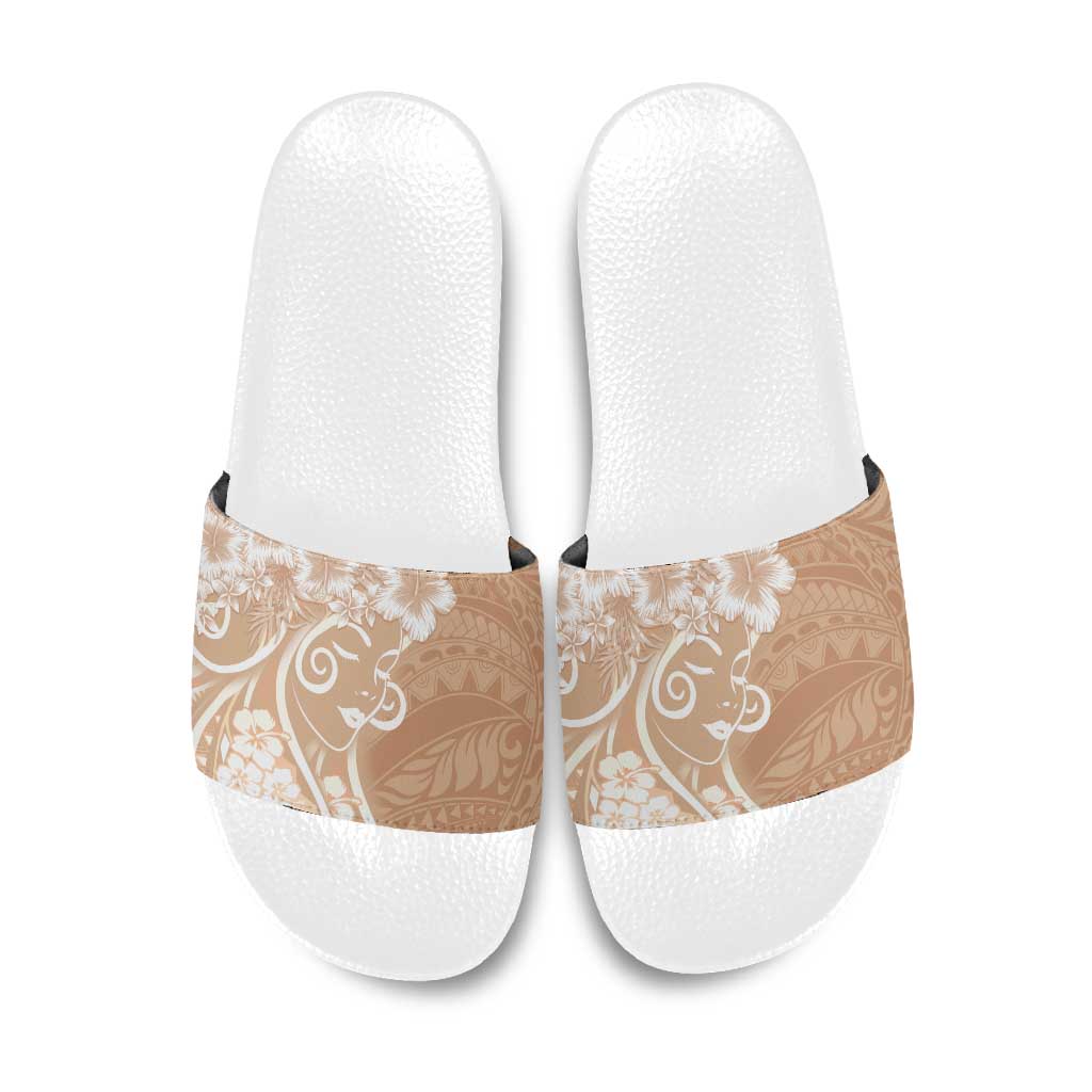Polynesian Women's Day Slide Sandals Brown Hibiscus Flowers With Polynesian Pattern LT05 Brown - Polynesian Pride