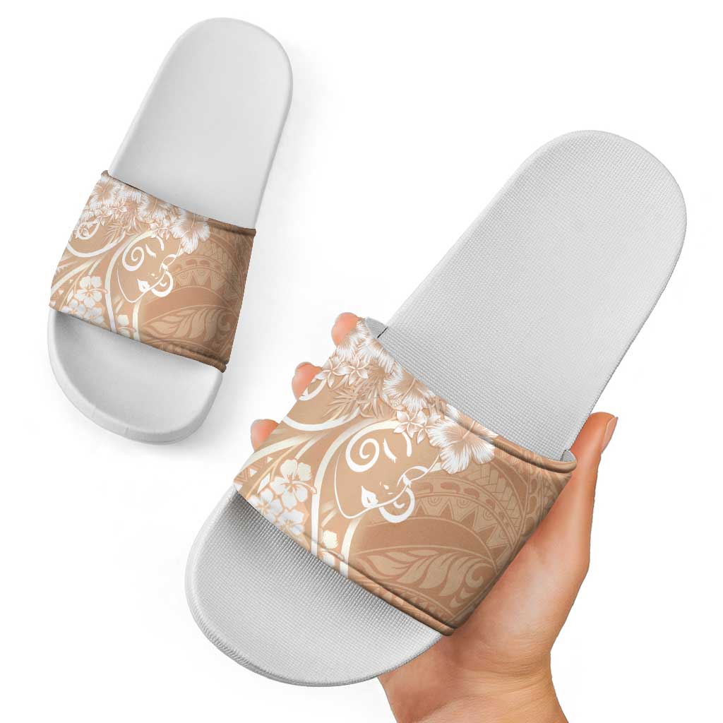 Polynesian Women's Day Slide Sandals Brown Hibiscus Flowers With Polynesian Pattern LT05 - Polynesian Pride