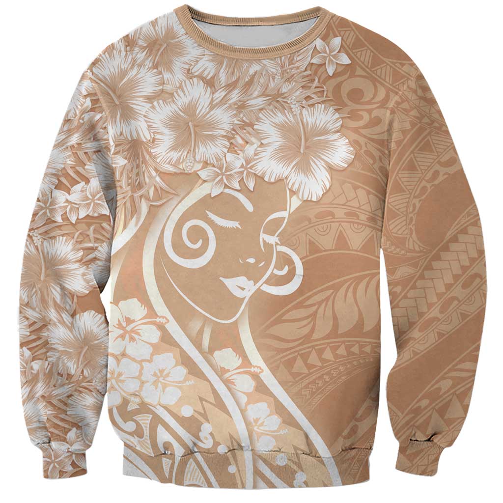 Polynesian Women's Day Sweatshirt Brown Hibiscus Flowers With Polynesian Pattern LT05 Unisex Brown - Polynesian Pride
