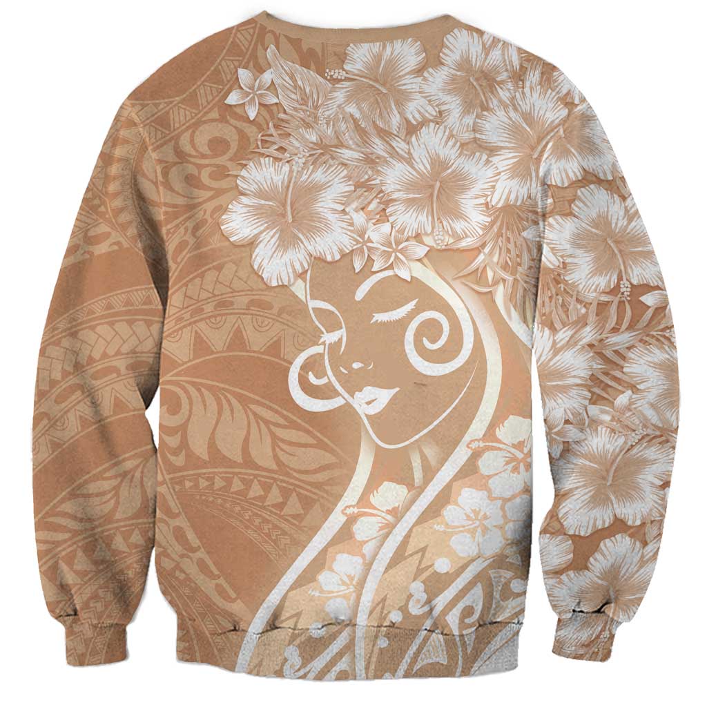 Polynesian Women's Day Sweatshirt Brown Hibiscus Flowers With Polynesian Pattern LT05 - Polynesian Pride