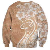 Polynesian Women's Day Sweatshirt Brown Hibiscus Flowers With Polynesian Pattern LT05 - Polynesian Pride