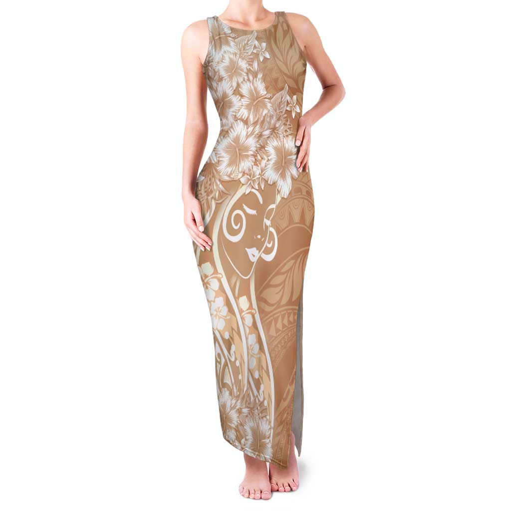 Polynesian Women's Day Tank Maxi Dress Brown Hibiscus Flowers With Polynesian Pattern LT05 Women Brown - Polynesian Pride
