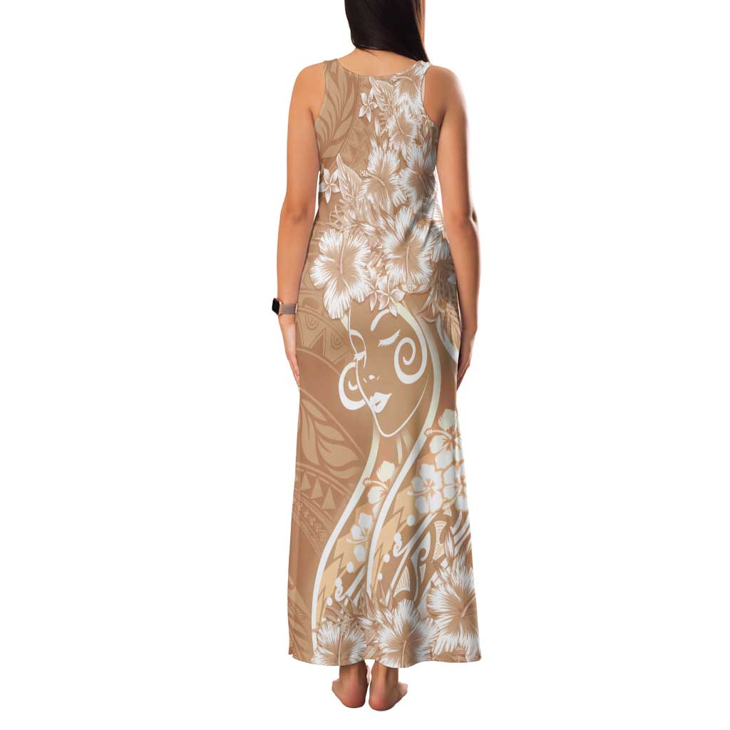 Polynesian Women's Day Tank Maxi Dress Brown Hibiscus Flowers With Polynesian Pattern LT05 - Polynesian Pride