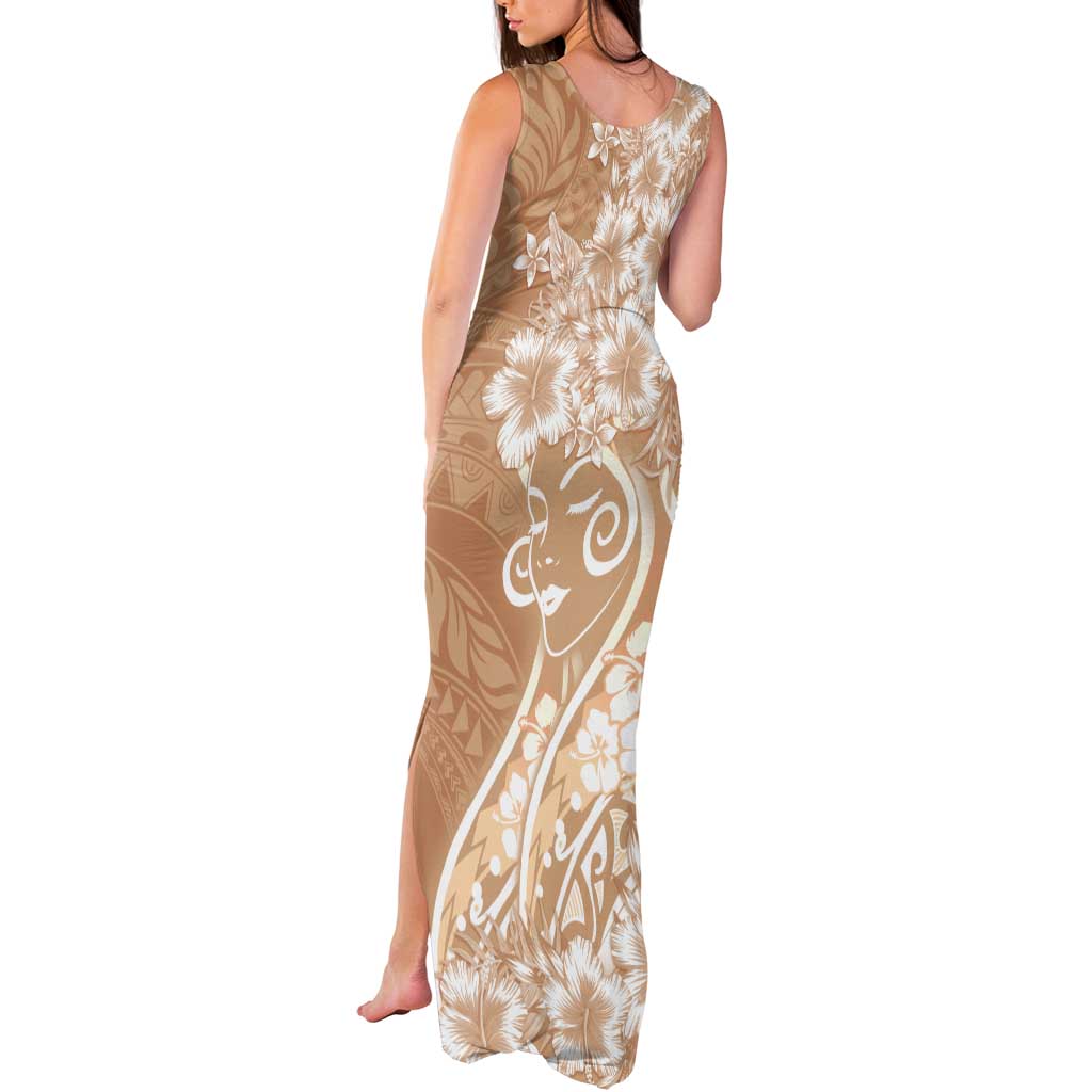 Polynesian Women's Day Tank Maxi Dress Brown Hibiscus Flowers With Polynesian Pattern LT05 - Polynesian Pride